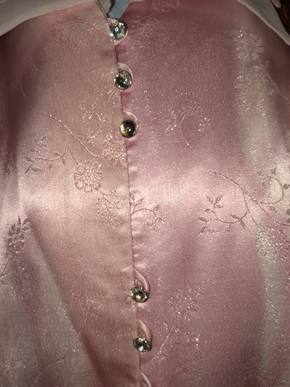 Vintage Pink Satin Two-Piece Set with Sheer Collar